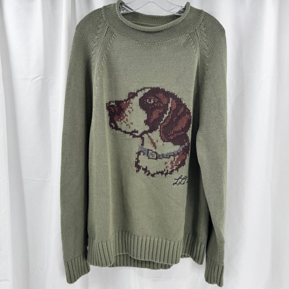 L.L. Bean Signature Rollneck Sweater Hunting Dog Novelty Sz L Olive Green